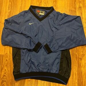 Vintage Nike Team Windbreaker Men Medium Blue Pullover V Neck Nylon